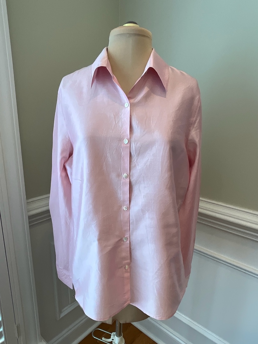 Talbots Pure Silk Light Pink Long-Sleeve Button-Down Shirt